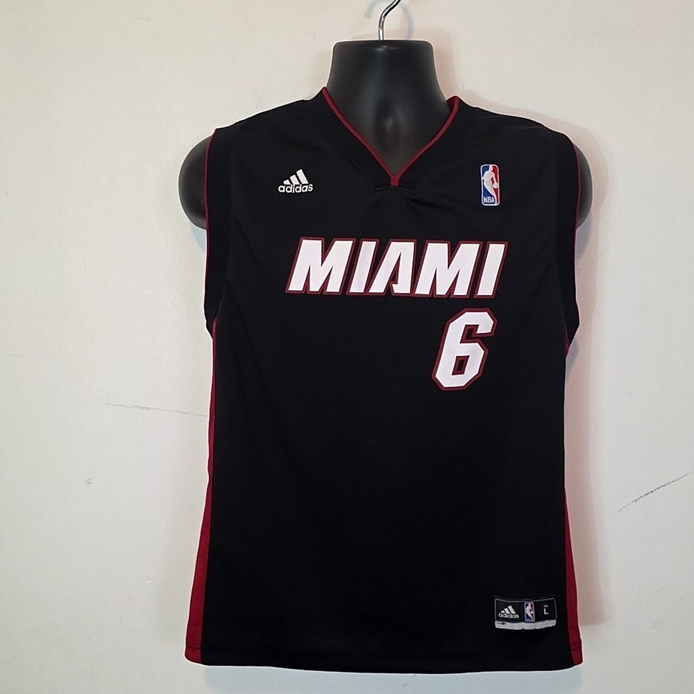 Adidas Miami Heat #6 Labron James Jersey‎ Black Red NBA Youth L BBall Fan gear